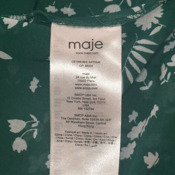 MAJE Green Floral Midi Dress Surplice Neck Wedding Cocktail Party Romantic Boho - Picture 9 of 12